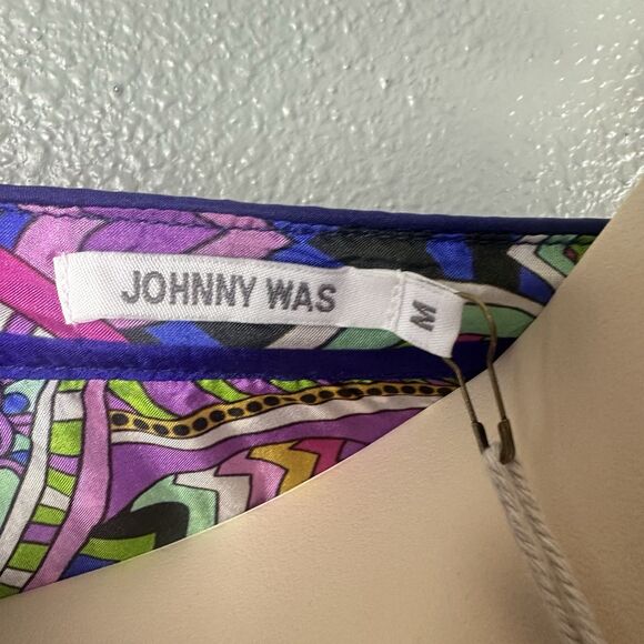 Johnny Was Medium Demarne Xyla Abstract 100% Silk Dress Pockets Colorful Boho - Picture 5 of 14